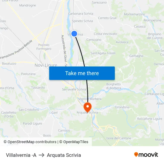 Villalvernia -A to Arquata Scrivia map