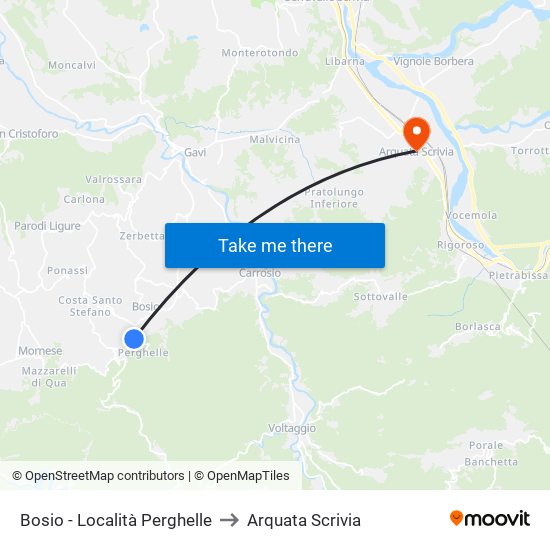 Bosio - Località Perghelle to Arquata Scrivia map