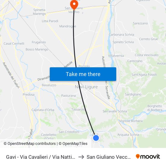 Gavi - Via Cavalieri / Via Nattino to San Giuliano Vecchio map