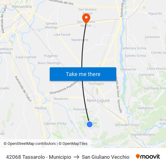 42068 Tassarolo - Municipio to San Giuliano Vecchio map