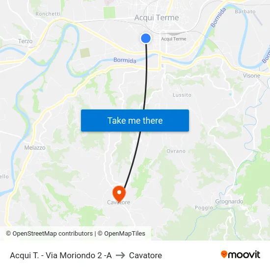 Acqui T. - Moriondo Street 2 -A to Cavatore map