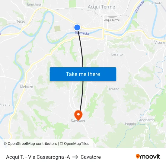 Acqui T. - Via Cassarogna -A to Cavatore map