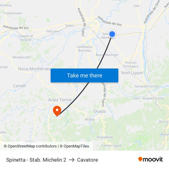 Spinetta - Stab. Michelin 2 to Cavatore map