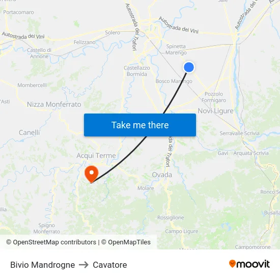 Mandrogne Junction to Cavatore map