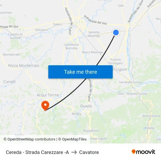 Cereda - Carezzare Road -A to Cavatore map