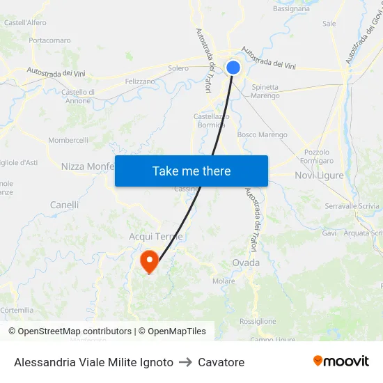 Alessandria Viale Milite Ignoto to Cavatore map