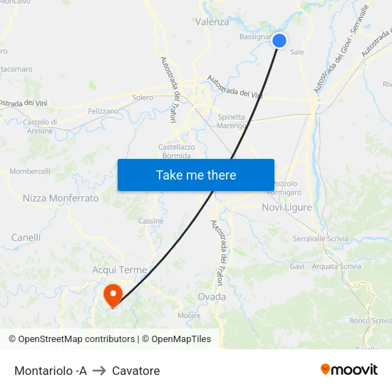 Montariolo to Cavatore map
