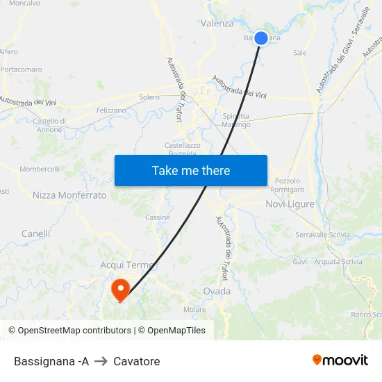 Bassignana -A to Cavatore map
