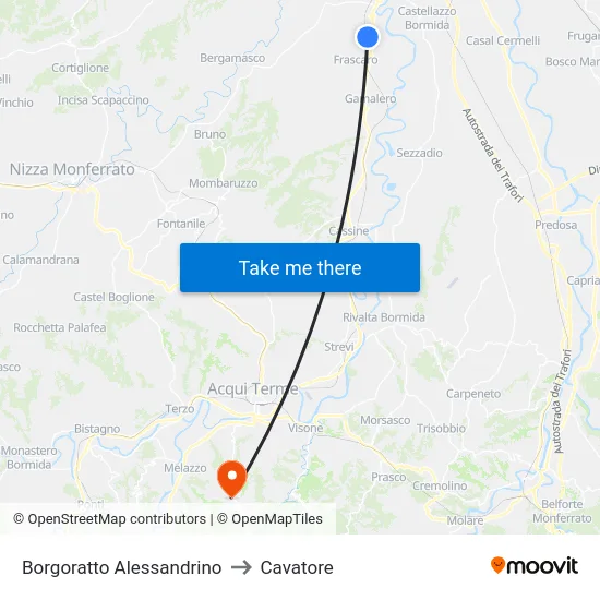 Borgoratto Alessandrino to Cavatore map