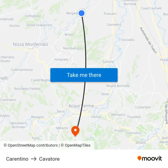 Carentino to Cavatore map