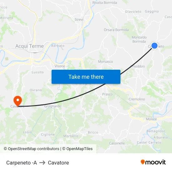 Carpeneto -A to Cavatore map