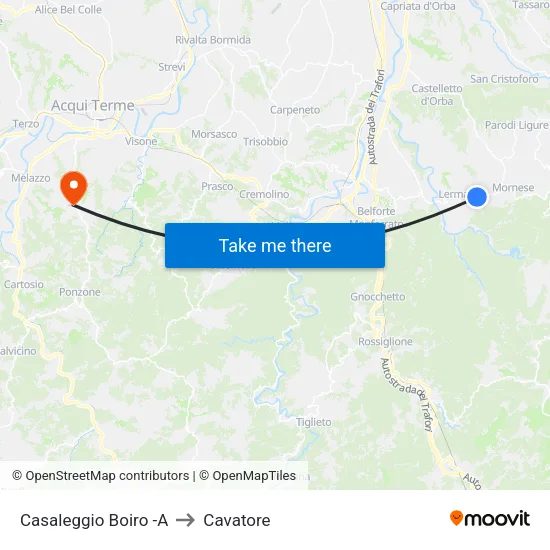 Casaleggio Boiro -A to Cavatore map