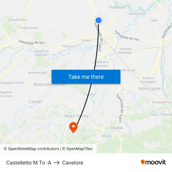 Castelletto M.To -A to Cavatore map