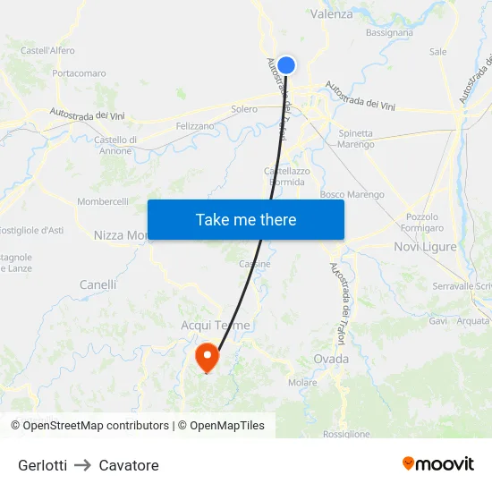 Gerlotti to Cavatore map
