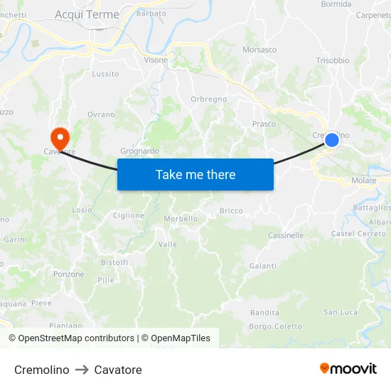 Cremolino to Cavatore map