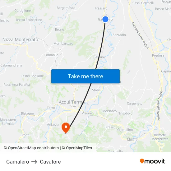 Gamalero to Cavatore map