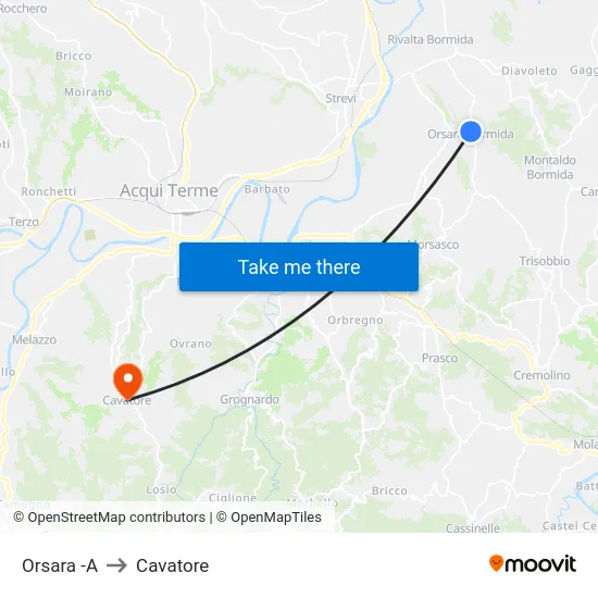 Orsara to Cavatore map