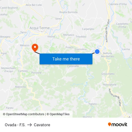 Ovada - F.S. to Cavatore map