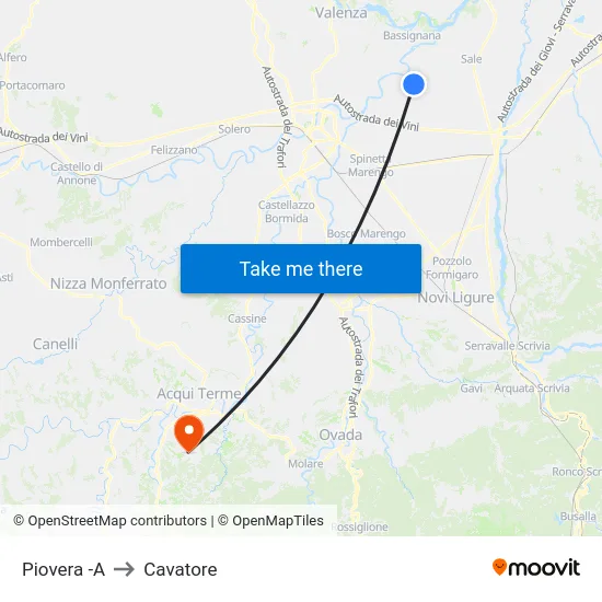 Piovera -A to Cavatore map