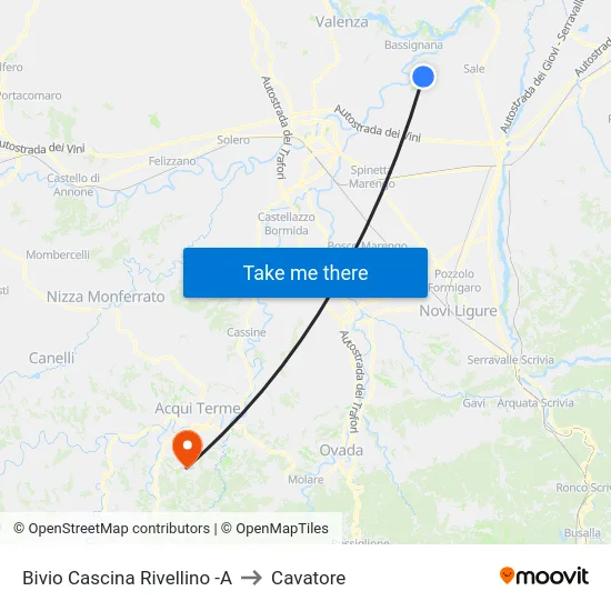 Bivio Cascina Rivellino -A to Cavatore map