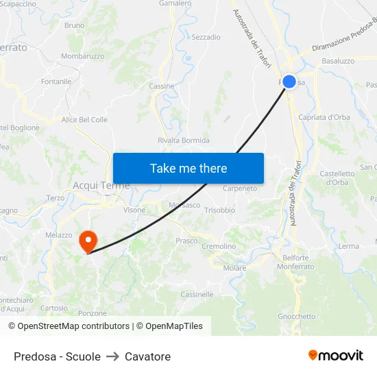 Predosa - Schools to Cavatore map