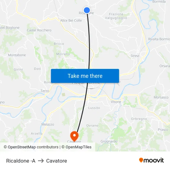 Ricaldone -A to Cavatore map