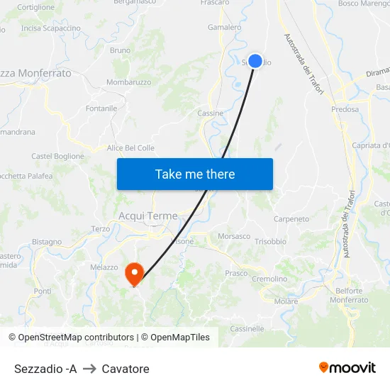 Sezzadio -A to Cavatore map