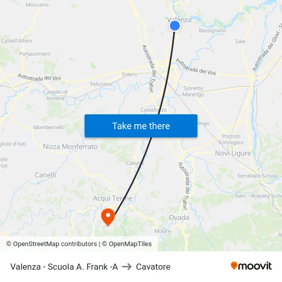 Valenza - Scuola A. Frank -A to Cavatore map