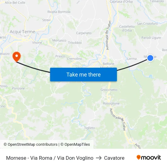 Mornese - Via Roma / Via Don Voglino to Cavatore map