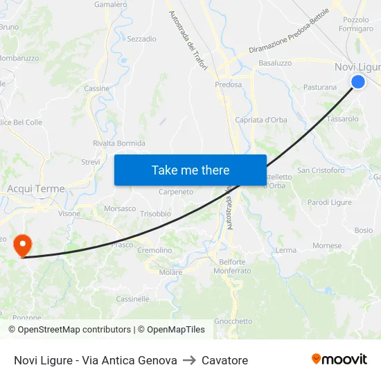 Novi Ligure - Old Genova Road to Cavatore map