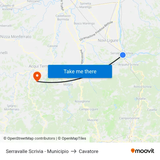 Serravalle Scrivia - Town Hall to Cavatore map