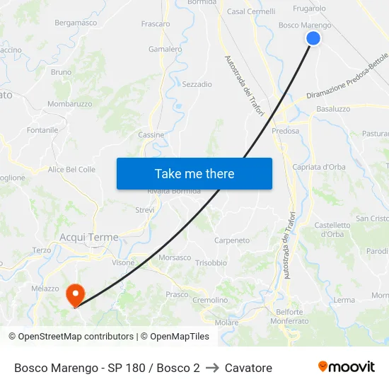 Bosco Marengo - SP 180 / Bosco 2 to Cavatore map