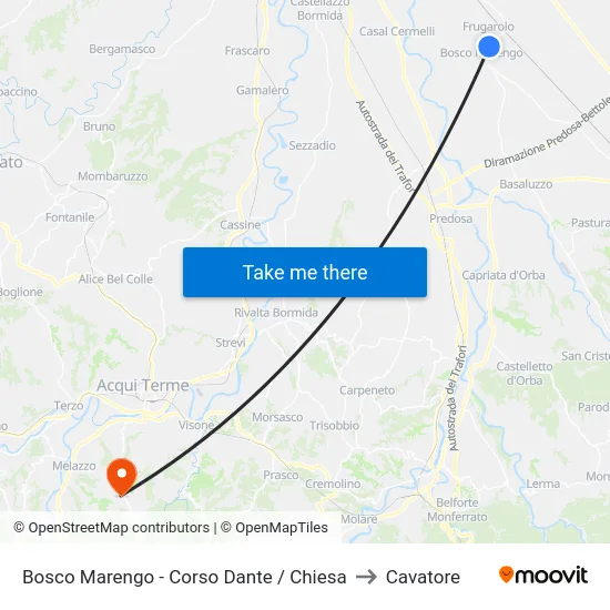 Bosco Marengo - Corso Dante / Chiesa to Cavatore map
