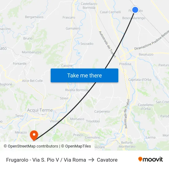 Frugarolo - Via S. Pio V / Via Roma to Cavatore map