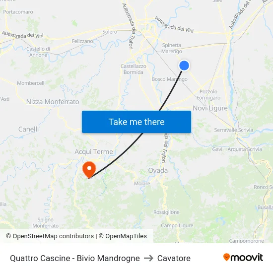 Quattro Cascine - Bivio Mandrogne to Cavatore map