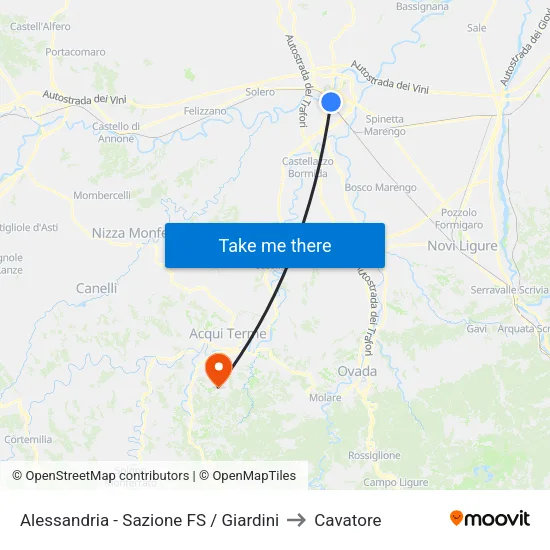 Alessandria - Railway Station / Gardens to Cavatore map