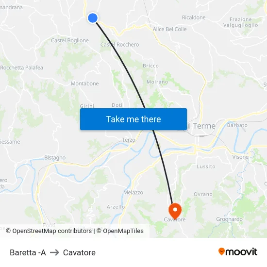 Baretta to Cavatore map