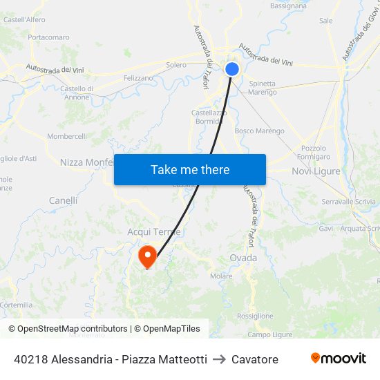 40218 Alessandria - Piazza Matteotti to Cavatore map
