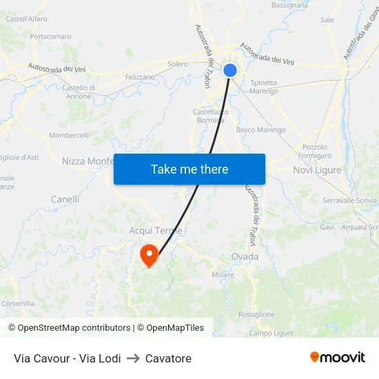 Via Cavour - Via Lodi to Cavatore map
