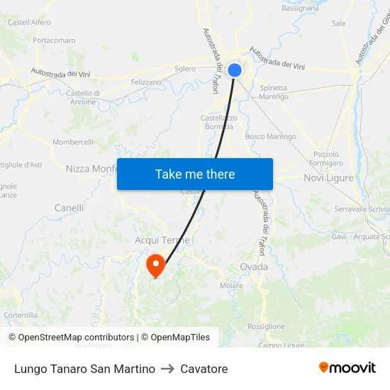 Lungo Tanaro San Martino to Cavatore map