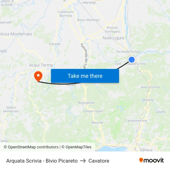 Arquata Scrivia - Picareto Junction to Cavatore map