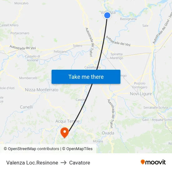 Valenza Resinone Area to Cavatore map