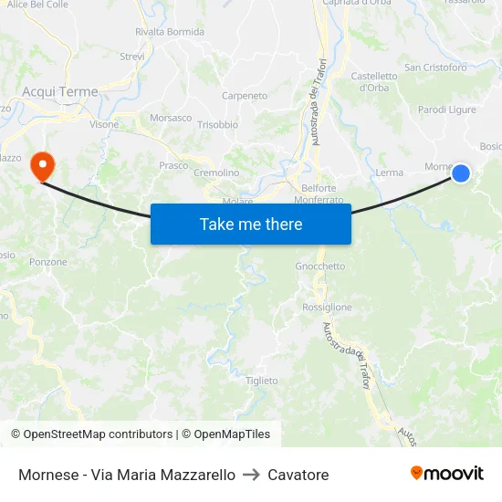 Mornese - Maria Mazzarello Street to Cavatore map