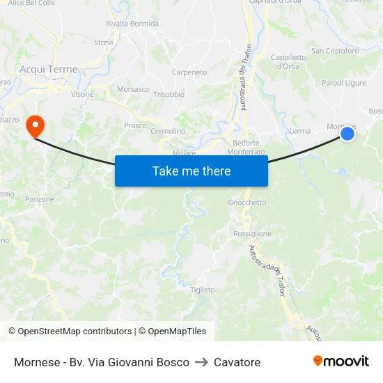 Mornese - Giovanni Bosco Street Junction to Cavatore map