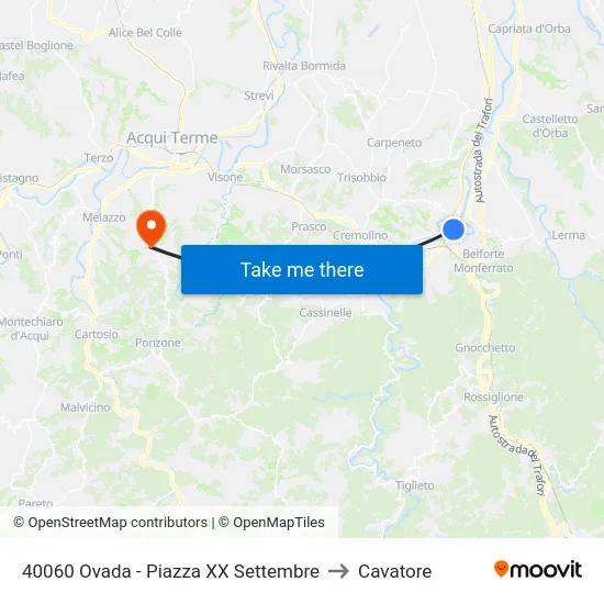 40060 Ovada - Piazza XX Settembre to Cavatore map