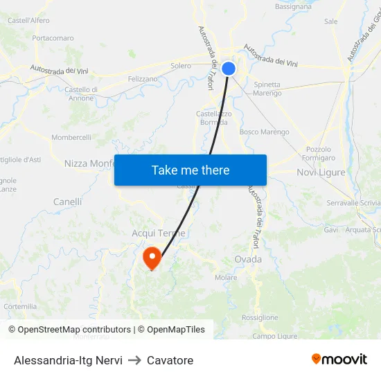 Alessandria-Itg Nervi to Cavatore map
