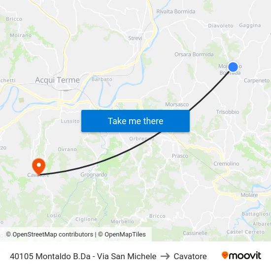 40105 Montaldo B.Da - Via San Michele to Cavatore map