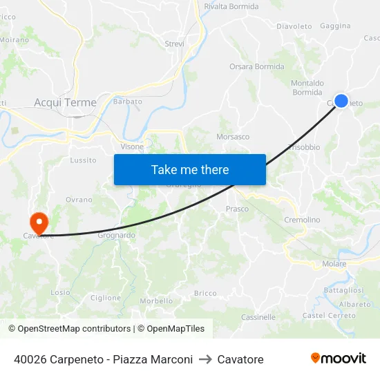 Carpeneto - Piazza Marconi to Cavatore map
