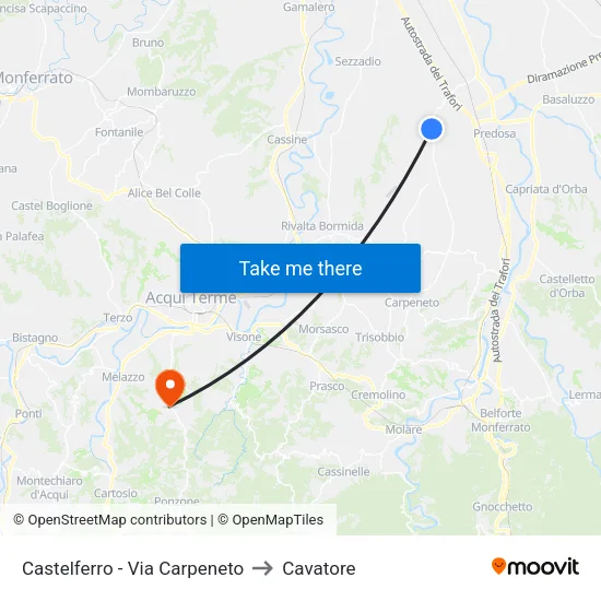 Castelferro - Carpeneto Street to Cavatore map