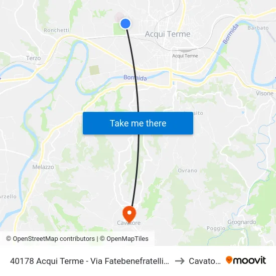 40178 Acqui Terme - Via Fatebenefratelli 12 to Cavatore map